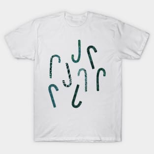 Candy canes, monochrome, green silhouette, Christmas candy T-Shirt